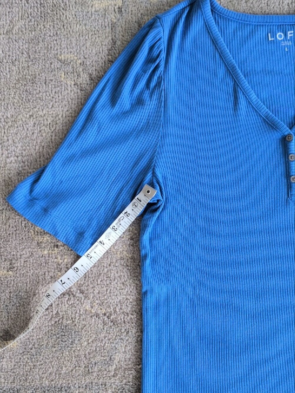 LOFT Bright Blue Ribbed V-Neck Button Top - Picture 5 of 6